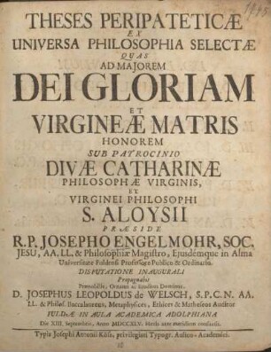 Theses peripateticae ex universa philosophia selectae