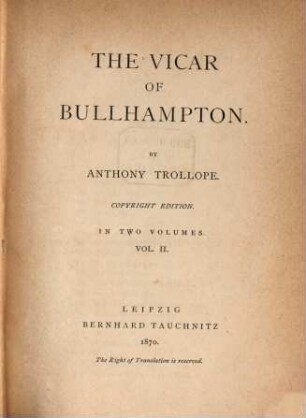 The vicar of Bullhampton : in 2 vol., 2