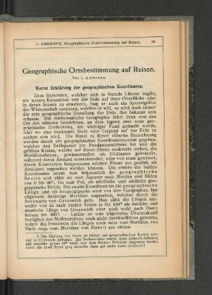 Geographische Ortsbestimmung auf Reisen.