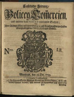 Nro. LII, Montags, den 28. Dec. 1739
