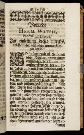 Vorrede [...] Zur einleitung dieses werckes/ nebst einigen nützlichen anmerckungen darüber.