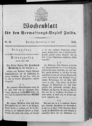 Nr. 16, Ausgabe vom 21. April 1849