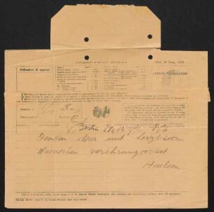 Brief von Hans von Hülsen an Gerhart Hauptmann