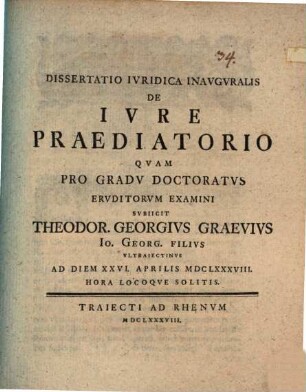 Dissertatio ivridica inavgvralis de ivre praediatorio