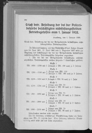 Erlass betr. Besoldung der bei der Polizeibehörde beschäftigen nichtfestangestellten Betriebsgehilfen vom 1. Januar 1908.