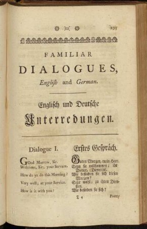 Familiar Dialogues, English and German. = Englisch und Deutsche Unterredungen.