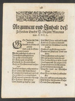Argument und Inhalt deß Zehenden Buchs P. Virgilii Maronis/ von Aenea.