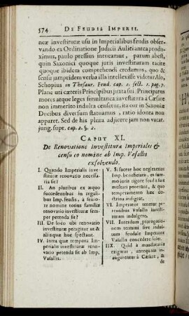 Caput XI. De Renovatione Investitura Imperialis & censu co nomine ab Imp. Vasallis exsolvendo.