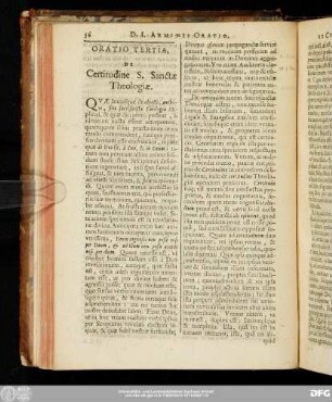 Oratio Tertia, De Certitudine S. Sanctae Theologiae.