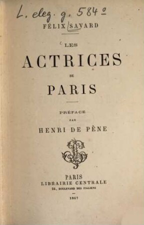Les actrices de Paris : Préf. par Henri de Pène
