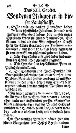Das XIII. Capitel - Von denen Religionen in dieser Landschafft.
