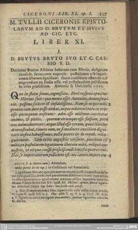 M. Tullii Ciceronis Epistolarum Ad D. Brutum Et Huius Ad Cic. Etc. Liber XI.