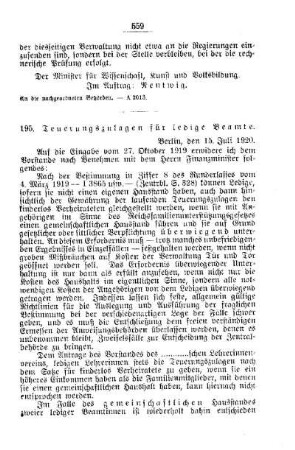 Teuerungszulage für ledige Beamte: [A. Behörden und Beamte]
