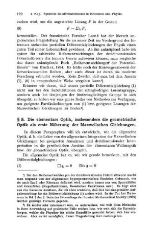 § 5. Die elementare Optik, insbesondere die geometrische Optik als erste Näherung der Maxwellschen Gleichungen.