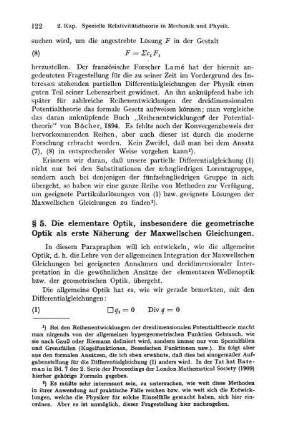 § 5. Die elementare Optik, insbesondere die geometrische Optik als erste Näherung der Maxwellschen Gleichungen.