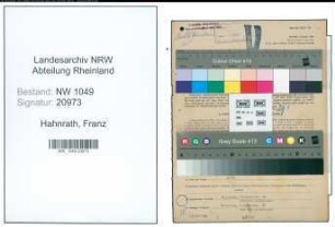 Entnazifizierung Franz Hahnrath , geb. 05.03.1885 (Bahnbeamter)