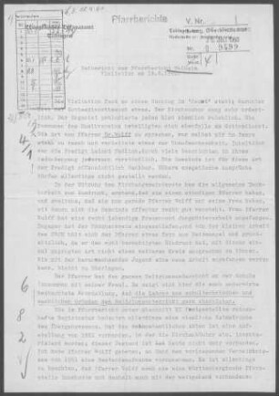 Talheim (Mössingen): Visitationsbericht mit Pfarrbericht 1960