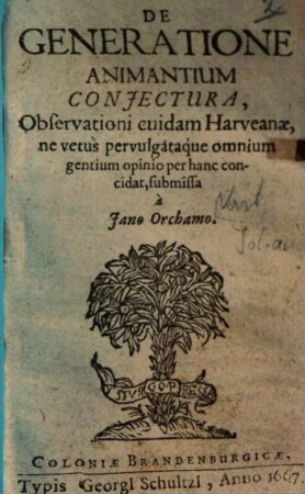 De Generatione Animantium Conjectura : Observationi cuidam Harveanae, ne vetus pervulgataque omnium gentium opinio per hanc concidat