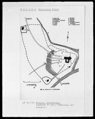 Stadtplan von Speyer im Zustand des elften Jahrhunderts