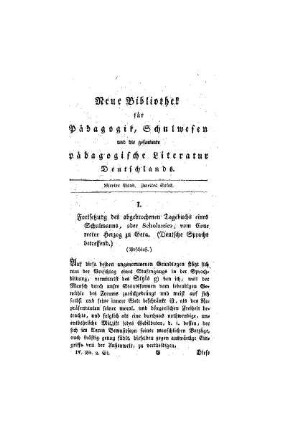 Fortsetzung des abgebrochenen Tagebuchs eines Schulmanns, oder Scholastica : (Deutsche Sprache betreffend) ; (Beschluß)
