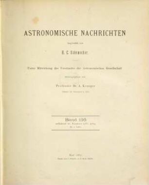 Astronomische Nachrichten : = Astronomical notes. 116. 1887