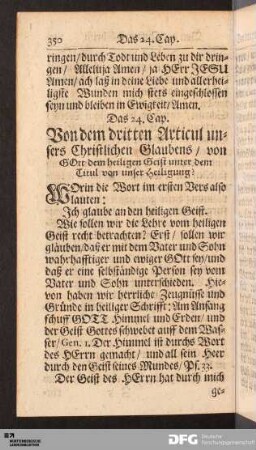 Das 24. Cap. Von dem dritten Articul unsers Christlichen Glaubens...