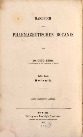 Handbuch der pharmazeutischen Botanik, 1. Botanik