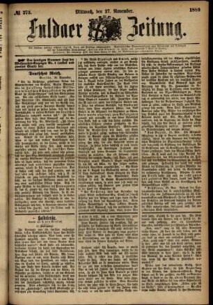 Erste Ausgabe vom Mittwoch, den 27. November 1889.