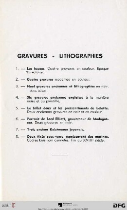Gravures - Lithographies (Nr. 1-8)