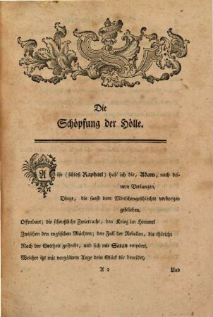 Die Schöpfung der Hölle : Nebst einigen andern Gedichten