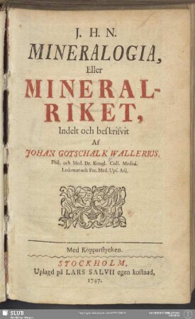 Mineralogia, Eller Mineral-Riket