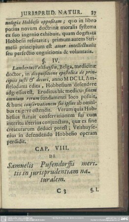 Cap. VIII. De Samuelis Pufendorffii meritis in iurisprudentiam naturalem