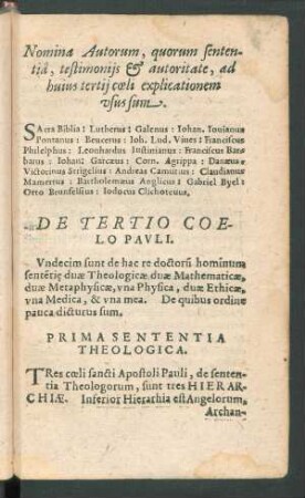 Nomina Autorum, quorum sententia, testimoniis Et autoritate ... explicationem usus sum.