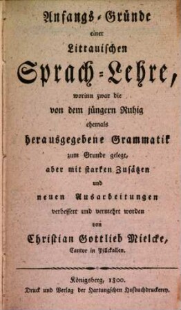 Anfangs-Gründe einer littauischen Sprach-Lehre