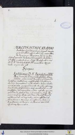 Indictio Universalis Jubilaei Anni 1749