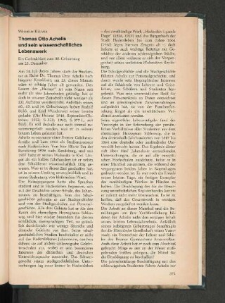 Thomas Otto Achelis und sein wissenschaftliches Lebenswerk