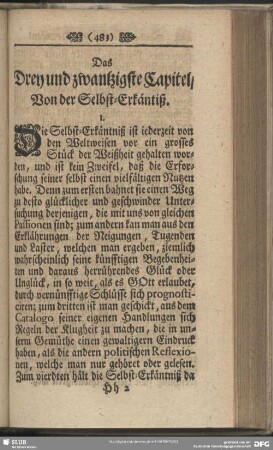 Das Drey und zwantzigste Capitel, Von der Selbst-Erkäntniß