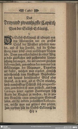 Das Drey und zwantzigste Capitel, Von der Selbst-Erkäntniß