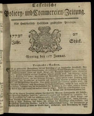 2tes Stueck, Montag den 11ten Januar 1773