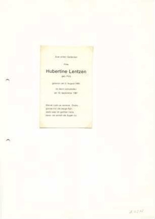 Lentzen, Hubertine geb. Pütz