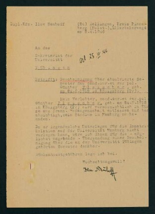 Beischeinigung über absolvierte Semester (02.04.1946)