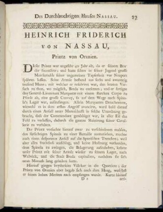Heinrich Friderich von Nassau, Printz von Oranien