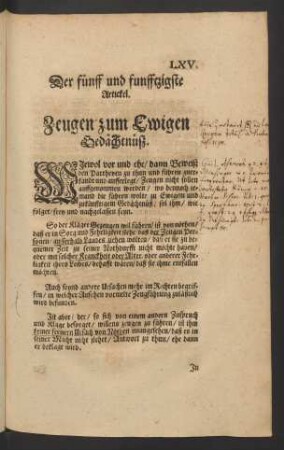 Der fünff und funfftzigste Artickel. Zeugen zum Ewigen Gedächtnusz.