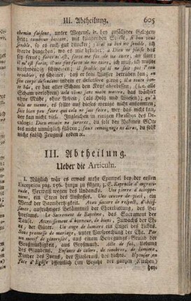 III. Abtheilung. Ueber die Articuln.