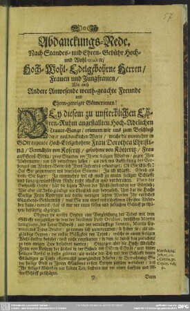 Abdankung : Abdanckungs-Rede