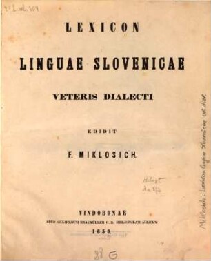 Lexicon linguae slovenicae veteris dialecti