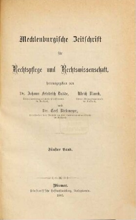 Mecklenburgische Zeitschrift für Rechtspflege, Rechtswissenschaft, Verwaltung, 5. 1885