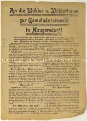 Aufruf der SPD zur Gemeinderatswahl in Neugersdorf am 9. Februar 1919
