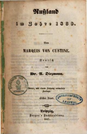 Rußland im Jahre 1839, Erster Band