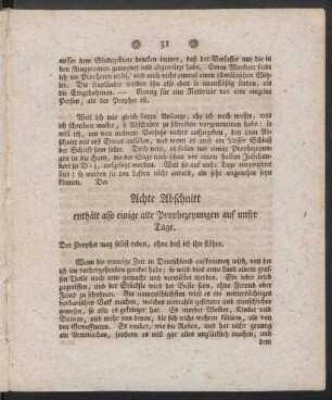Achte Abschnitt enthält also einige alte Prophezeyungen auf unsre Tage